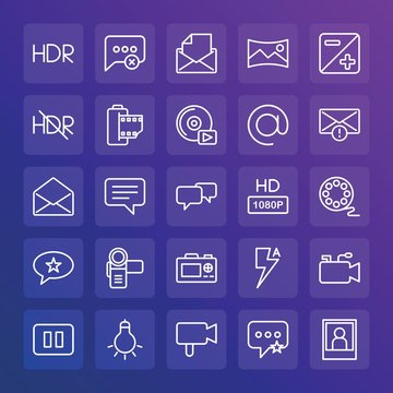 Modern Simple Set of chat and messenger, video, photos, email Vector outline Icons. ..Contains such Icons as  light,  shot,  message and more on gradient background. Fully Editable. Pixel Perfect.
