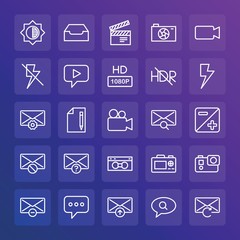 Modern Simple Set of chat and messenger, video, photos, email Vector outline Icons. ..Contains such Icons as  production, audio,  bubble and more on gradient background. Fully Editable. Pixel Perfect.