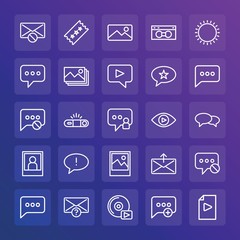 Modern Simple Set of chat and messenger, video, photos, email Vector outline Icons. ..Contains such Icons as  landscape,  vector,  add and more on gradient background. Fully Editable. Pixel Perfect.