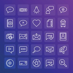 Modern Simple Set of chat and messenger, video, photos, email Vector outline Icons. ..Contains such Icons as  background,  lightbulb and more on gradient background. Fully Editable. Pixel Perfect.