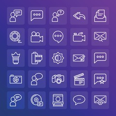 Modern Simple Set of chat and messenger, video, photos, email Vector outline Icons. ..Contains such Icons as  play,  illustration,  old and more on gradient background. Fully Editable. Pixel Perfect.