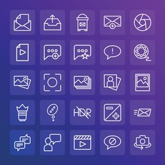 Modern Simple Set of chat and messenger, video, photos, email Vector outline Icons. ..Contains such Icons as  flat,  message,  iso, chat and more on gradient background. Fully Editable. Pixel Perfect.