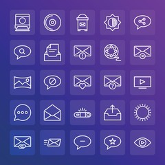 Modern Simple Set of chat and messenger, video, photos, email Vector outline Icons. ..Contains such Icons as mail, delete,  white,  disk and more on gradient background. Fully Editable. Pixel Perfect.