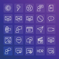 Modern Simple Set of chat and messenger, video, photos, email Vector outline Icons. ..Contains such Icons as  travel,  background,  idea and more on gradient background. Fully Editable. Pixel Perfect.
