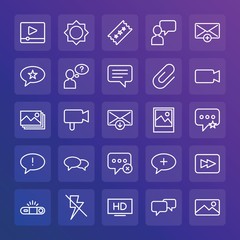 Modern Simple Set of chat and messenger, video, photos, email Vector outline Icons. ..Contains such Icons as chat,  new,  create,  phone and more on gradient background. Fully Editable. Pixel Perfect.