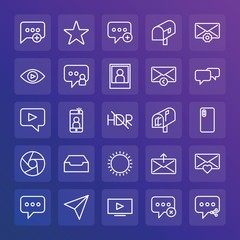 Modern Simple Set of chat and messenger, video, photos, email Vector outline Icons. ..Contains such Icons as  communication,  rating and more on gradient background. Fully Editable. Pixel Perfect.