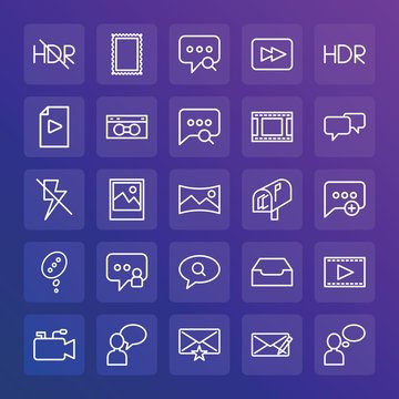 Modern Simple Set of chat and messenger, video, photos, email Vector outline Icons. ..Contains such Icons as  web, hdr,  icon,  cinema and more on gradient background. Fully Editable. Pixel Perfect.