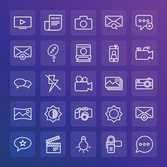 Modern Simple Set of chat and messenger, video, photos, email Vector outline Icons. ..Contains such Icons as play,  magazine,  outline and more on gradient background. Fully Editable. Pixel Perfect.