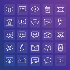 Modern Simple Set of chat and messenger, video, photos, email Vector outline Icons. ..Contains such Icons as  house, mobile,  home, lens and more on gradient background. Fully Editable. Pixel Perfect.