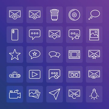 Modern Simple Set of chat and messenger, video, photos, email Vector outline Icons. ..Contains such Icons as  television,  send,  icon and more on gradient background. Fully Editable. Pixel Perfect.