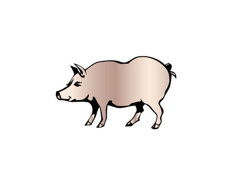 Cheerful pig. Funny pig vector. Domestic isolated mammal, agriculture cute pink pig.