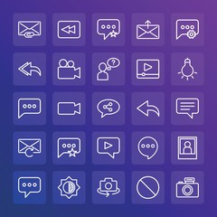 Modern Simple Set of chat and messenger, video, photos, email Vector outline Icons. ..Contains such Icons as  message,  video,  camera and more on gradient background. Fully Editable. Pixel Perfect.