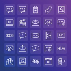 Modern Simple Set of chat and messenger, video, photos, email Vector outline Icons. ..Contains such Icons as  message,  theater,  design and more on gradient background. Fully Editable. Pixel Perfect.