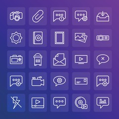 Modern Simple Set of chat and messenger, video, photos, email Vector outline Icons. ..Contains such Icons as  lens, lightning,  mail and more on gradient background. Fully Editable. Pixel Perfect.
