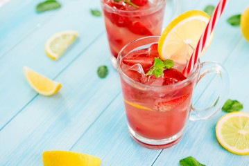 Colorful strawberry refreshing drinks for summer,