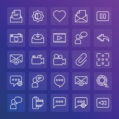 Modern Simple Set of chat and messenger, video, photos, email Vector outline Icons. ..Contains such Icons as arrow, options,  icon,  old and more on gradient background. Fully Editable. Pixel Perfect.