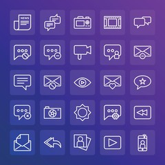 Modern Simple Set of chat and messenger, video, photos, email Vector outline Icons. ..Contains such Icons as  back,  home,  dslr,  photo and more on gradient background. Fully Editable. Pixel Perfect.