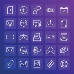 Modern Simple Set of chat and messenger, video, photos, email Vector outline Icons. ..Contains such Icons as  light,  mail,  disk, movie and more on gradient background. Fully Editable. Pixel Perfect.