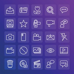 Modern Simple Set of chat and messenger, video, photos, email Vector outline Icons. ..Contains such Icons as  web, lens,  post,  idea and more on gradient background. Fully Editable. Pixel Perfect.