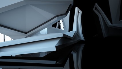 Abstract white and black interior multilevel public space with window. 3D illustration and rendering.