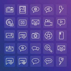 Modern Simple Set of chat and messenger, video, photos, email Vector outline Icons. ..Contains such Icons as  design,  sign,  music,  cd and more on gradient background. Fully Editable. Pixel Perfect.
