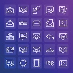 Modern Simple Set of chat and messenger, video, photos, email Vector outline Icons. ..Contains such Icons as  beauty,  block, video, hdr and more on gradient background. Fully Editable. Pixel Perfect.