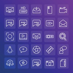 Modern Simple Set of chat and messenger, video, photos, email Vector outline Icons. ..Contains such Icons as  envelope, hd, favorite and more on gradient background. Fully Editable. Pixel Perfect.