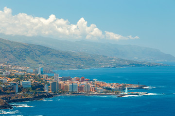 Aerial view of city center of Puerto de la Cruz, Tenerife, Spain