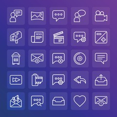 Modern Simple Set of chat and messenger, video, photos, email Vector outline Icons. ..Contains such Icons as camera,  speech, letter and more on gradient background. Fully Editable. Pixel Perfect.