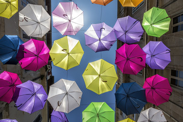 Colourful umbrella street art in Arles, Provence