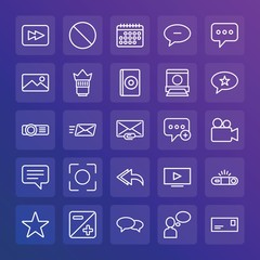 Modern Simple Set of chat and messenger, video, photos, email Vector outline Icons. ..Contains such Icons as  bubble,  lens,  idea,  web and more on gradient background. Fully Editable. Pixel Perfect.