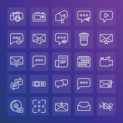 Modern Simple Set of chat and messenger, video, photos, email Vector outline Icons. ..Contains such Icons as  sky,  sms, message, delete and more on gradient background. Fully Editable. Pixel Perfect.