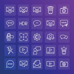 Modern Simple Set of chat and messenger, video, photos, email Vector outline Icons. ..Contains such Icons as  light,  travel,  photo and more on gradient background. Fully Editable. Pixel Perfect.