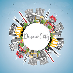 Davao City Philippines Skyline with Gray Buildings, Blue Sky and Copy Space.