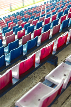 Seats for spectators at a sports ground