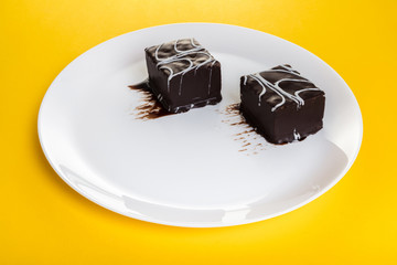 chocolate dessert cake in a plate