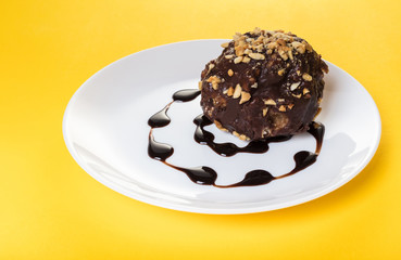 chocolate dessert cake in a plate