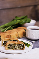 Pie or strudel with spinach and feta cheese