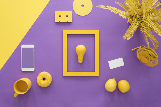 Yellow frame on violet background