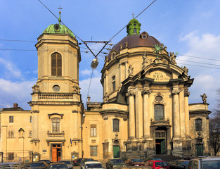 Lviv, Ukraine - historic city center, Old Town quarter and Museum Square with Dominican church and...