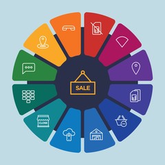 cloud and networking, chat and messenger, mobile, shopping Infographic Circle outline Icons Set. Contains such Icons as  signal,  warehouse, retail,  number and more. Fully Editable. Pixel Perfect