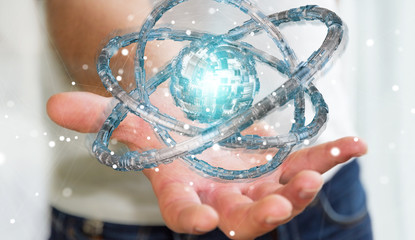 Businessman using futuristic torus textured object 3D rendering