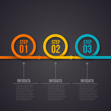 Vector Rings With Arrows On A Dark Background. Can Be Used For Presentation, Diagrams, Annual Report, Web Design. Business Infographic Concept With 3 Options, Steps Or Processes.