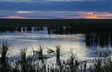 Prairie sunset over a slough