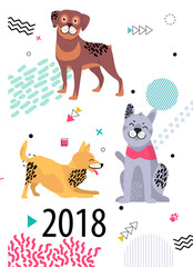 Calendar for 2018 Cover with Cartoon Pedigree Dogs