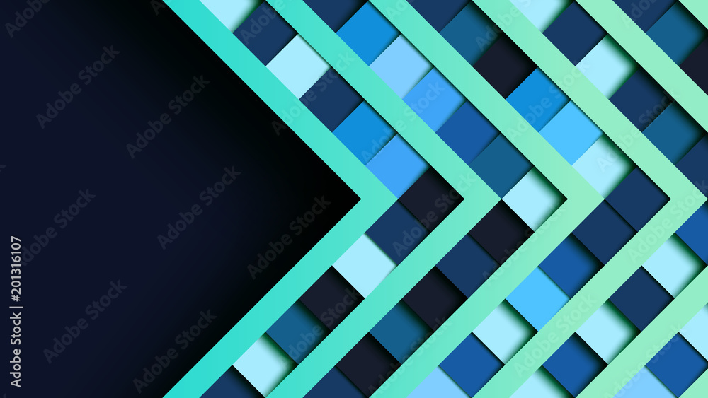 Poster abstract blue square geometric shape paper cut layer background.paper art style of cover design for 