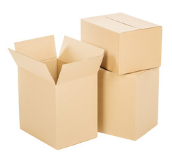 Pile of cardboard boxes on a white background