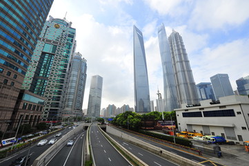 Fototapeta na wymiar In 2015 in Shanghai, China, on September 24th world financial center skyscrapers in lujiazui group.