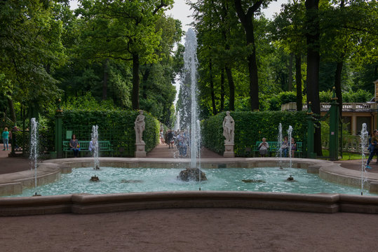 SAINT PETERSBURG, RUSSIA - AUGUST 18, 2017: Summer garden. This park is one of the oldest in Saint Petersburg, it was designed by Czar Peter in 1704.