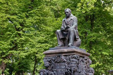 SAINT PETERSBURG, RUSSIA - AUGUST 18, 2017: The monument to the fabulist Ivan Krylov. Summer...